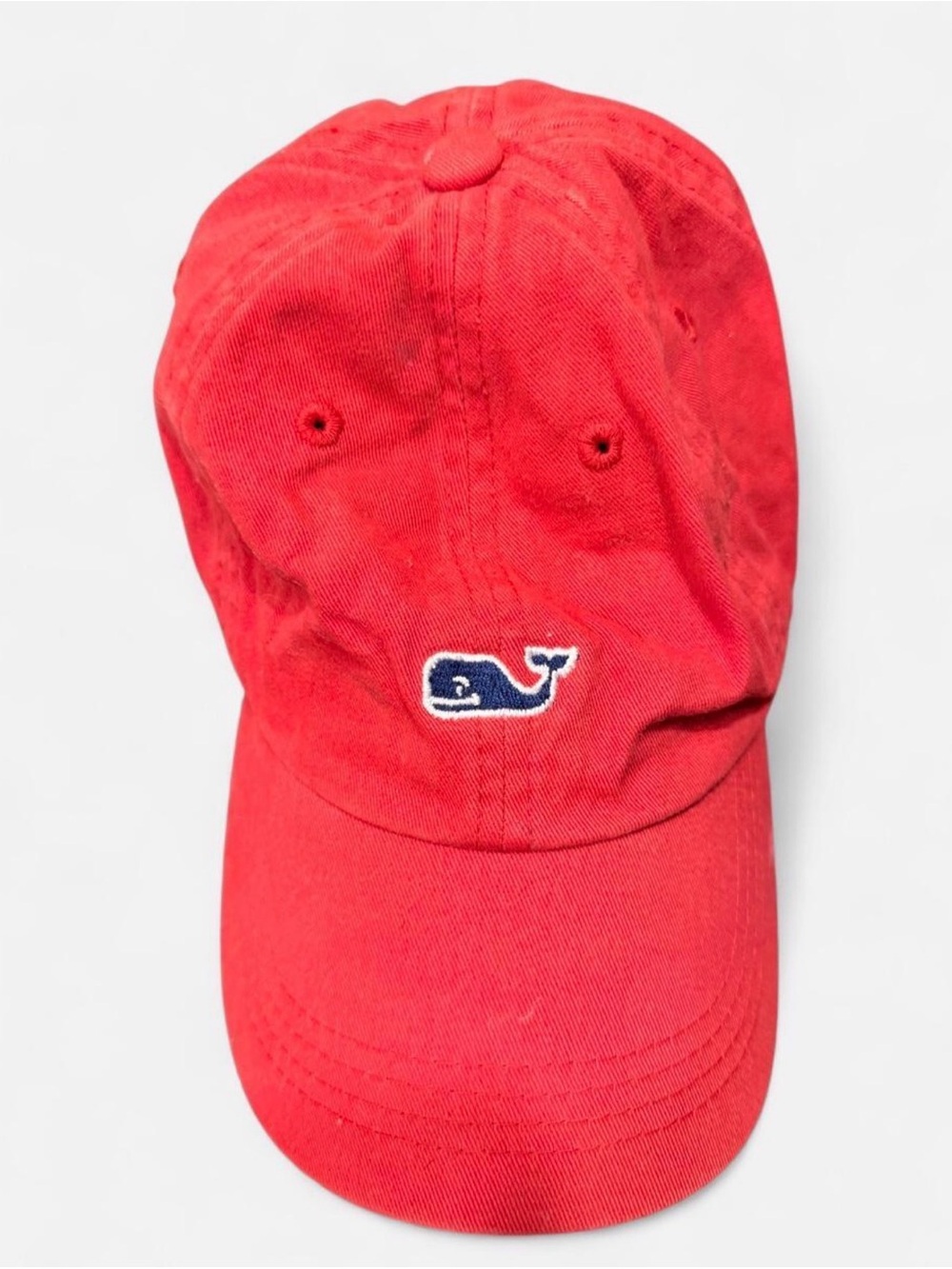 Vineyard Vines Red Baseball Cap with Navy Whale Logo